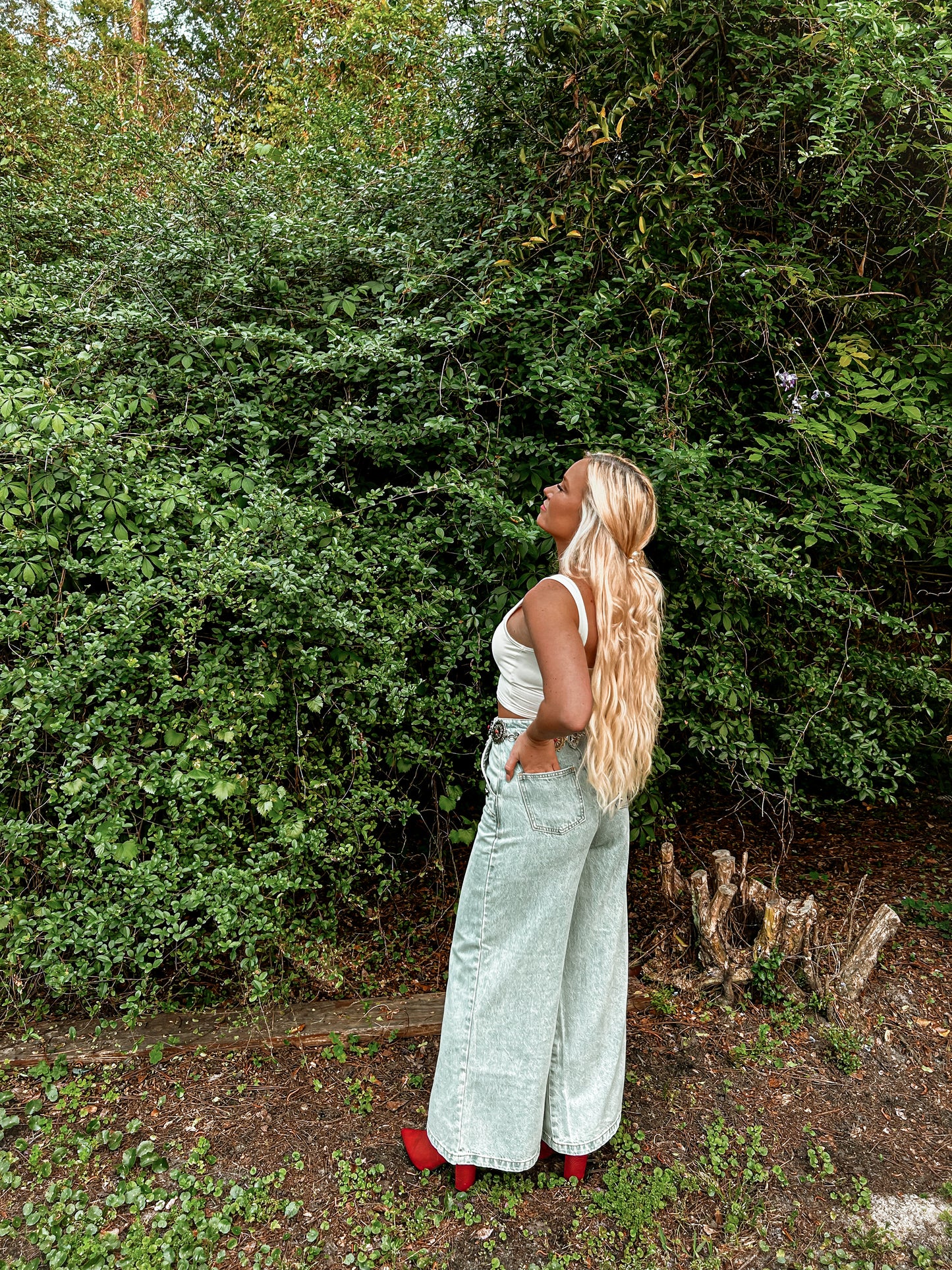 Washed Denim Wide Leg Pants