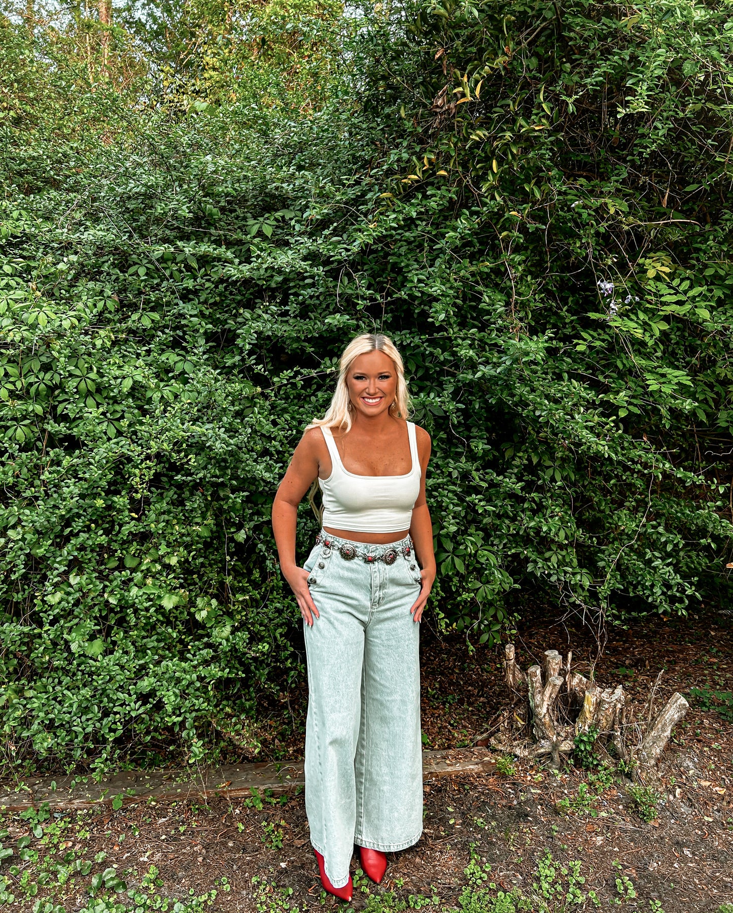 Washed Denim Wide Leg Pants